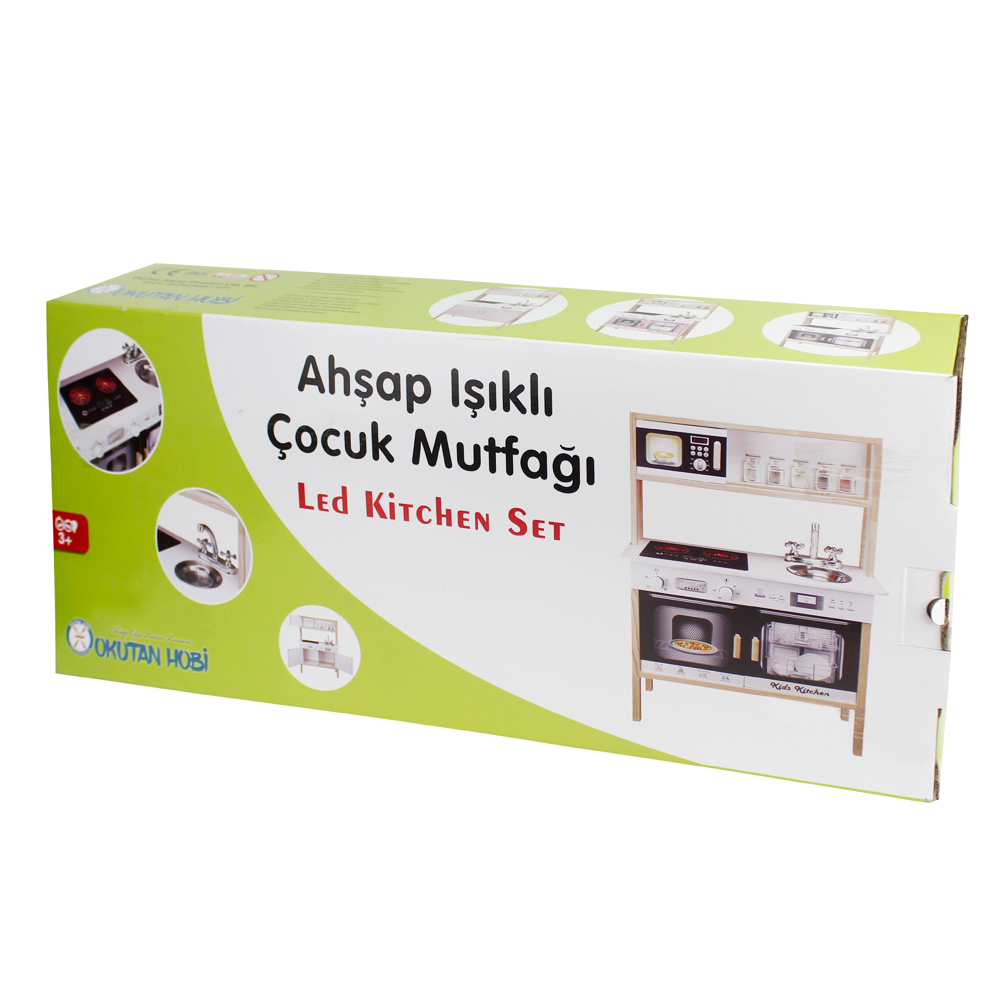 Ahşap Işıklı Mutfak Takımı (Siyah)