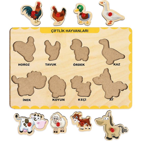 Ahşap Tutmalı Puzzle - Çiftlik Hayvanları