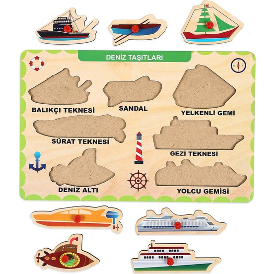 Ahşap Tutmalı Puzzle - Deniz Taşıtları