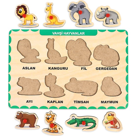 Ahşap Tutmalı Puzzle - Vahşi Hayvanlar