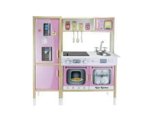 Ahşap Buzdolabı Çocuk Mutfağı LED'li  - Pembe