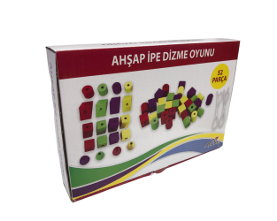 Ahşap İpe Boncuk  Dizme Oyunu 52 Parça