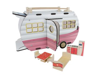 Ahşap Işıklı Oyuncak Karavan - Pembe