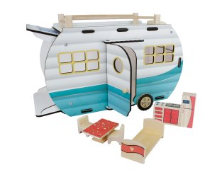 Ahşap Işıklı Oyuncak Karavan - Turkuaz