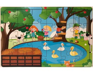 Ahşap Puzzle Çocuklar Bahçede - 24 Parça