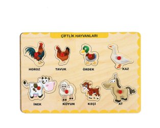 Ahşap Tutmalı Puzzle - Çiftlik Hayvanları