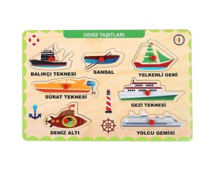Ahşap Tutmalı Puzzle - Deniz Taşıtları